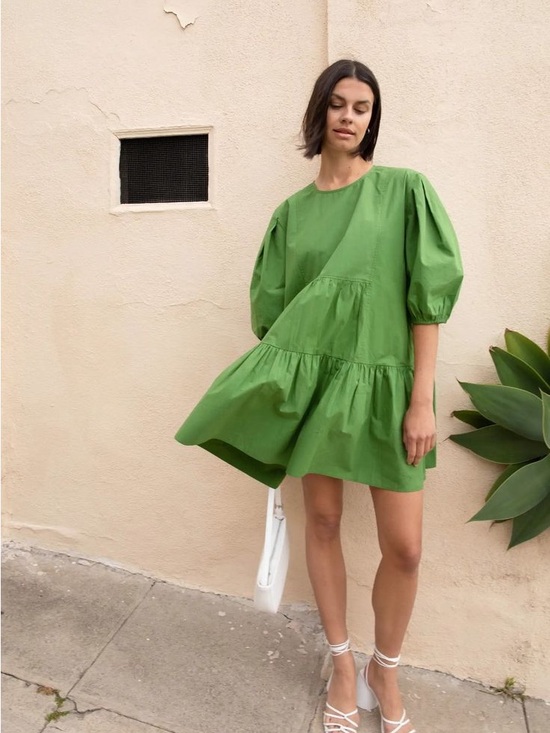 OAK + FORT Pants - OAK + FORT Poplin Puff Sleeve Mini Dress